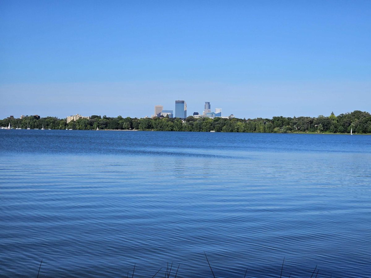 A view of the downtown Minneapolis skyline taken from Bde Maka Ska.